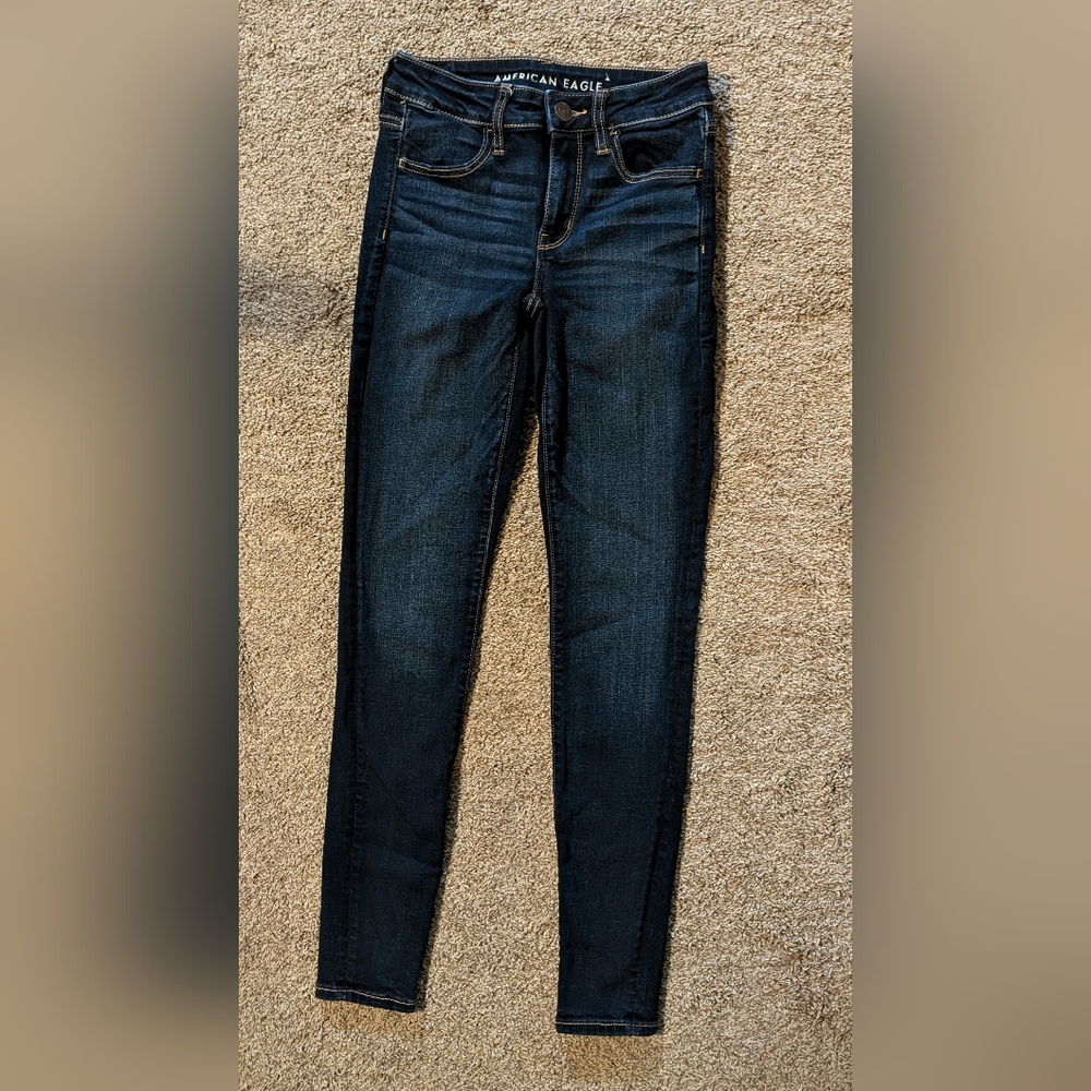 American Eagle Outfitters Women's Deep Indigo Skinny Jeans Size 2 Long Like New